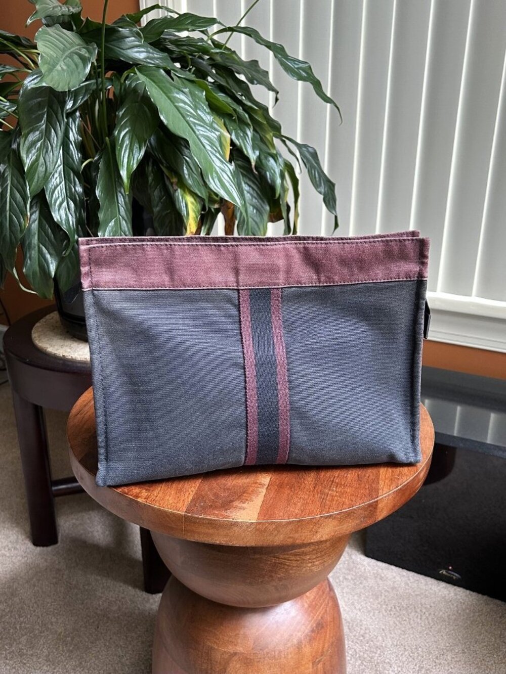 HERMES Canvas Fourre Tout Clutch Bag, Black, Burgundy